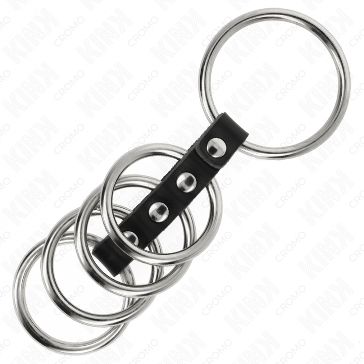 Kink - 5 Anelli Per Pene da 3,7 cm a 5 cm Metallo Collegati da Pelle