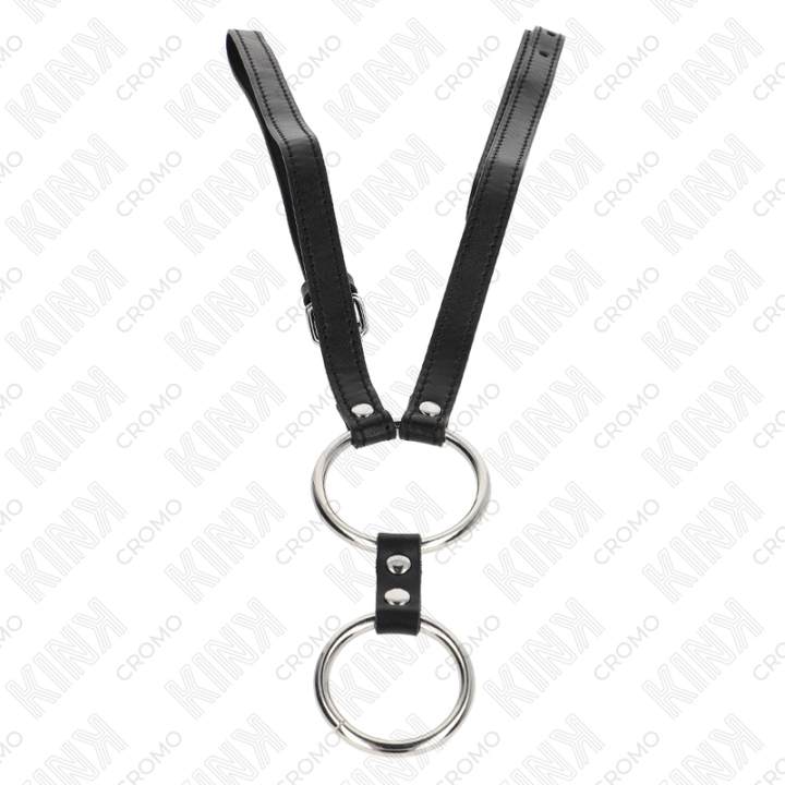 Kink - Anel de Pênis Duplo de Metal 3,8 cm a 5 cm Com Cinto de Couro 112 cm