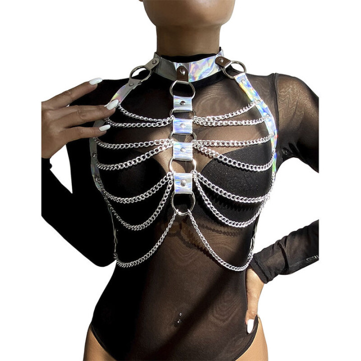 Subblime - 953737 Brustgurt Mit Ringen Und Ketten Silber Eine Grösse