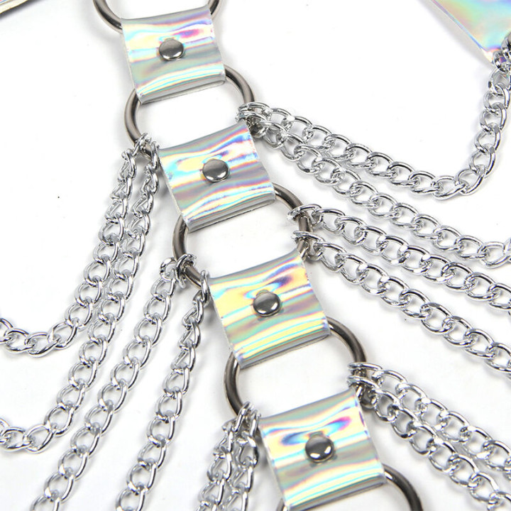 Subblime - 953737 Chest Harness With Rings And Chains Silver One Size