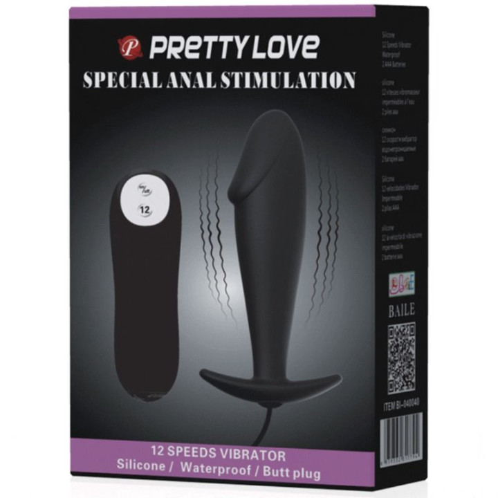 Pretty Love - Silicone Anal Plug Forma de Pênis e 12 Modos de Vibrao Preto