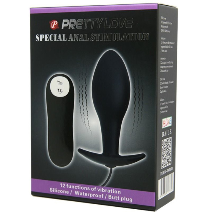 Pretty Love - Plug Anal Forme Dancre Silicone 12 Modes de Vibration Noir