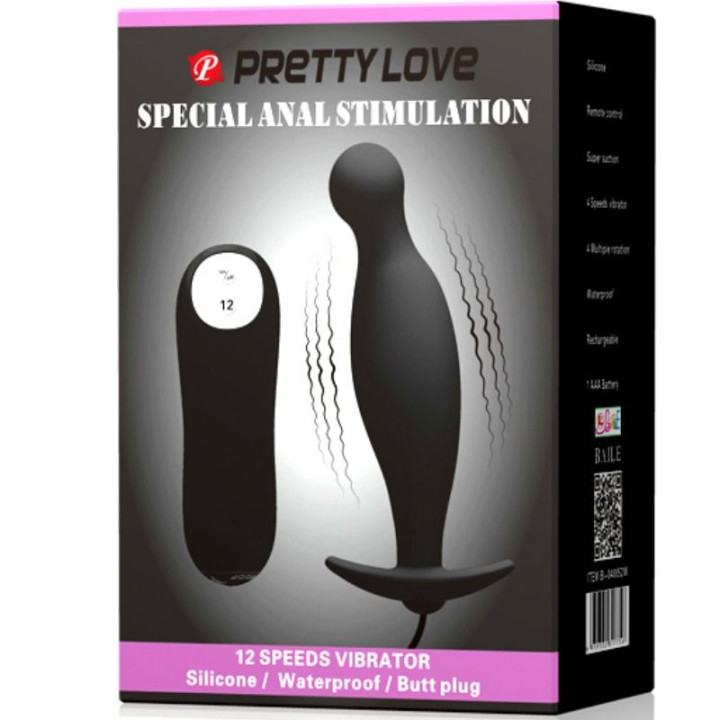 Pretty Love - Silikon Analplug 12 Vibrationsmodi Schwarz