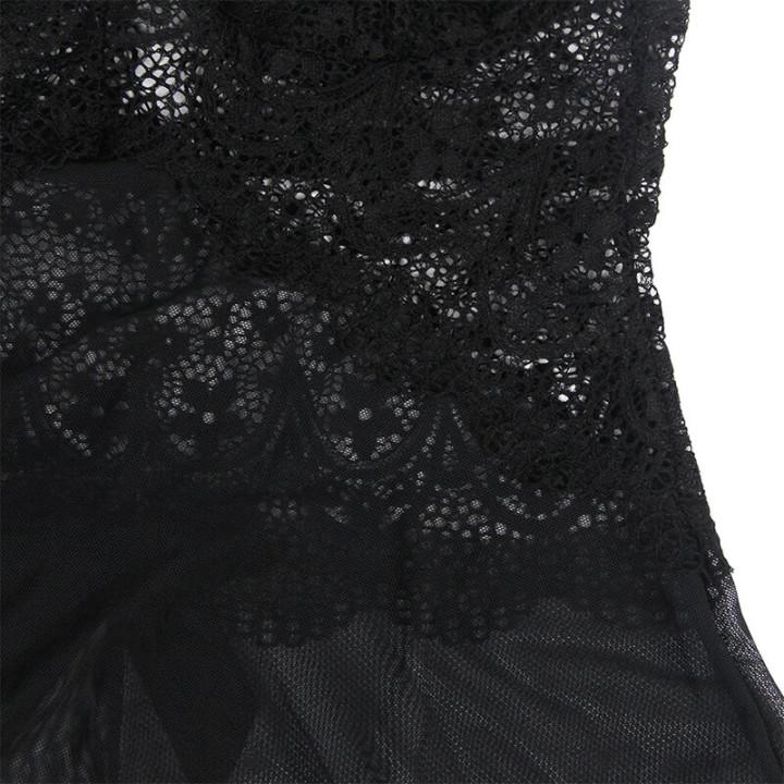 Subblime - Babydoll Tulle Con Dettagli Pizzo e Fiori Nero l/xl