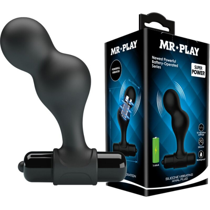 Mr Play - Plug Anal Vibrador de Silicone Preto