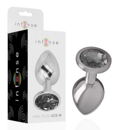 Intense - Plug Anal en Métal Aluminium Avec Verre Noir Taille m