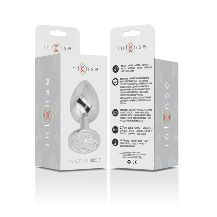 Intense - Aluminum Metal Anal Plug With Silver Crystal Size s