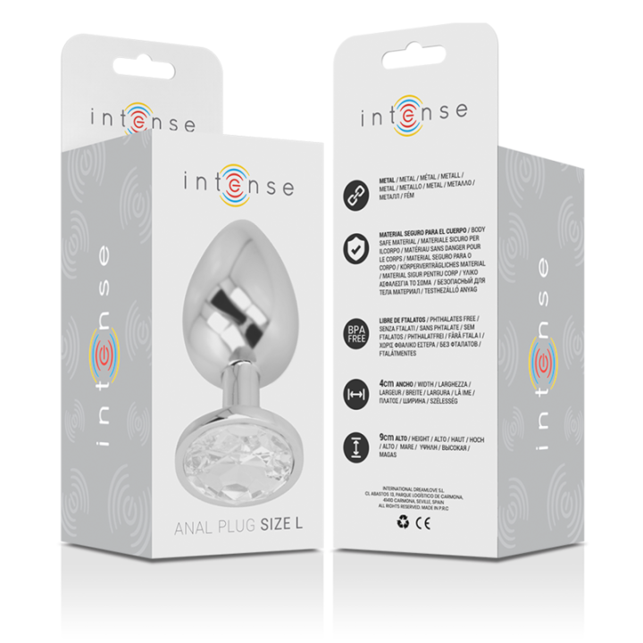 Intense - Aluminum Metal Anal Plug With Silver Crystal Size l