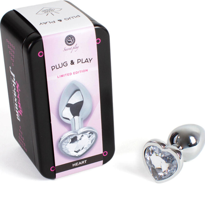 Secretplay - Metal Butt Plug Corazón Transparente Talla s 7 cm