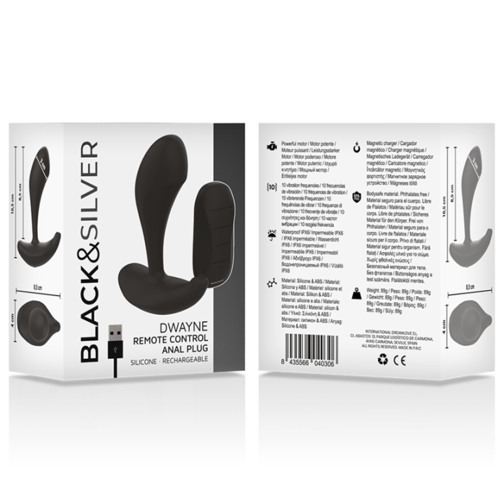 Black&Silver - Controle Remoto de Silicone Dwayne Anal Plug
