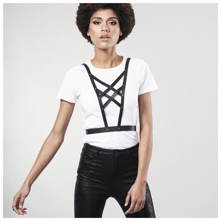 Bijoux - Indiscrets Maze Crossed Harness With Neckline Black