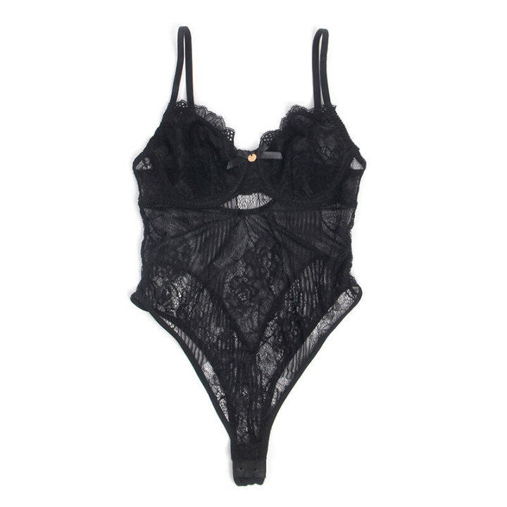 Subblime - 955618 Lace Bodysuit With Bottom Closure Black s/m