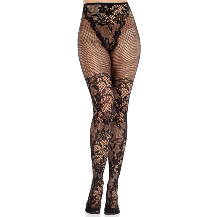 Leg Avenue - Calze in Pizzo Dahlia Con Dettaglio a Rete Nere