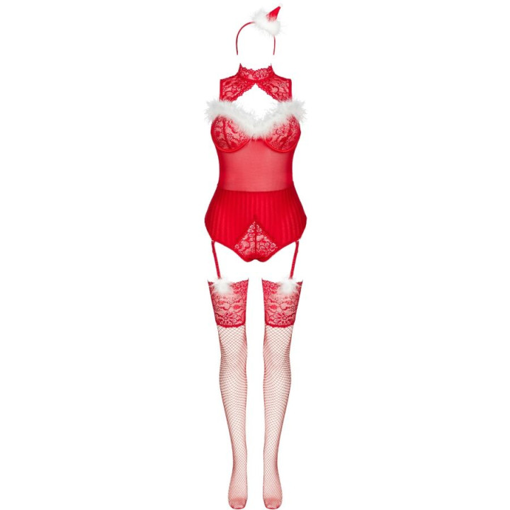 Livco Corsetti Fashion - Limpid Snowflakes lc 90604 Body + Strümpfe + Weihnachtsstirnband s/m