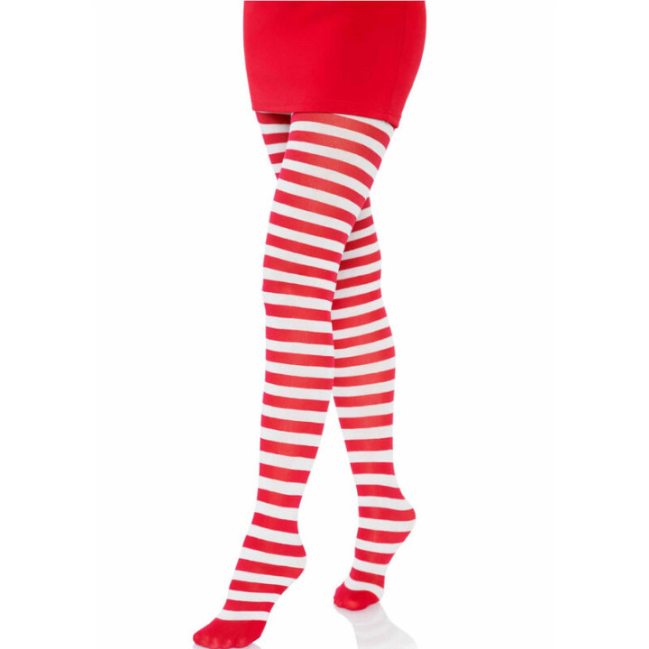 Leg Avenue - Collants Rayures Blanc/Rouge