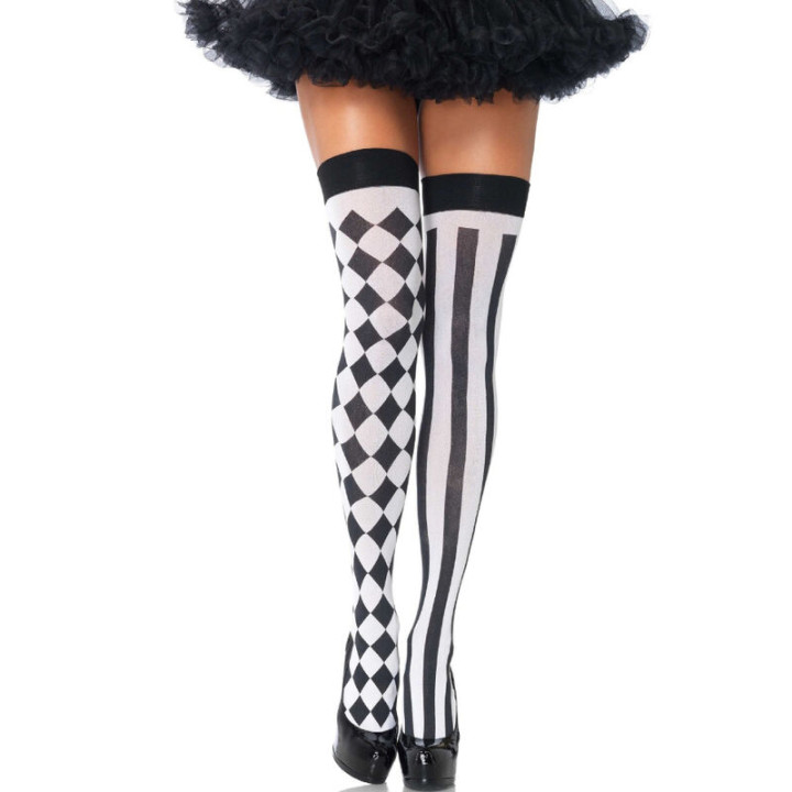 Leg Avenue - Schwarz/Weiße Arlequin Hohe Socken