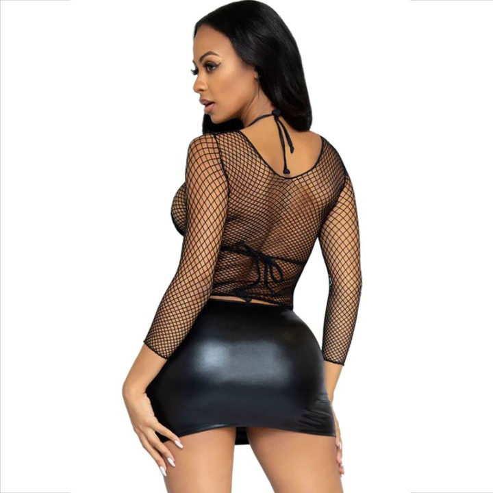 Leg Avenue - t-Shirt a Rete Maniche Lunghe Nera