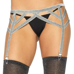 Leg Avenue - Elastischer Strumpfgürtel Aus Silbernem Lurex, Eine Grösse