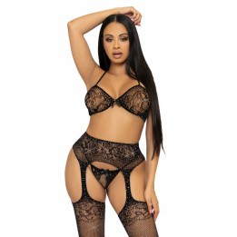 Leg Avenue - Ensemble Trois Pièces Soutien-Gorge, String et Bas Taille Unique - Noir