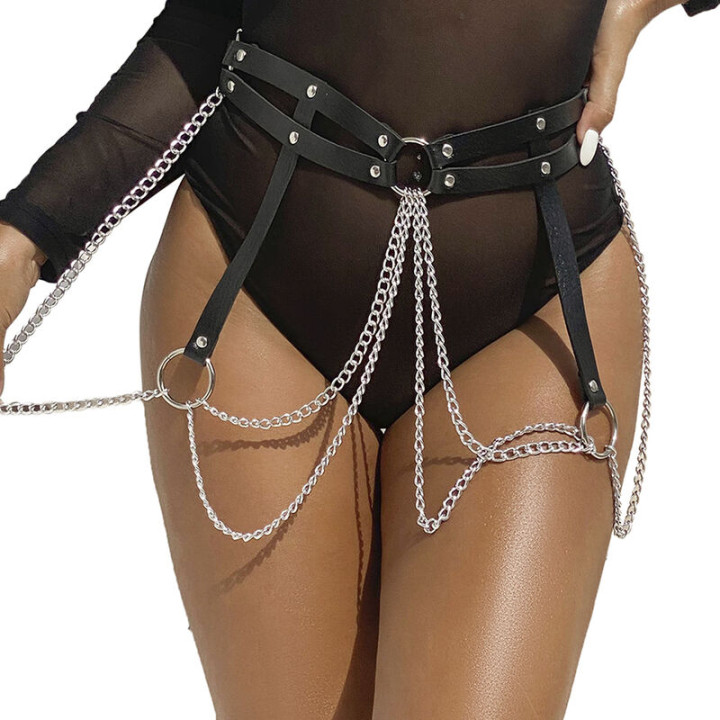 Subblime - Chaine Bague Cuir Ceinture Noir Taille Unique
