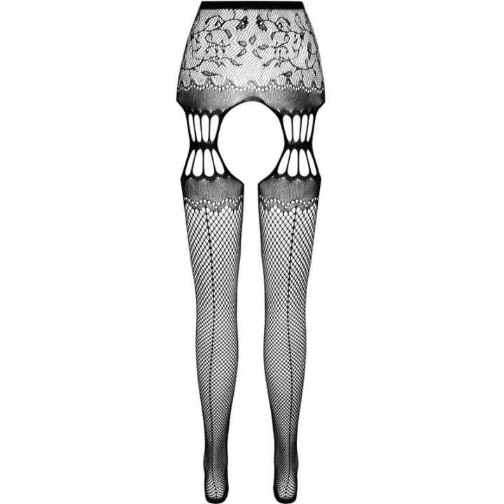 Passion - Collant Noir Avec Jarretière S027 Taille Unique