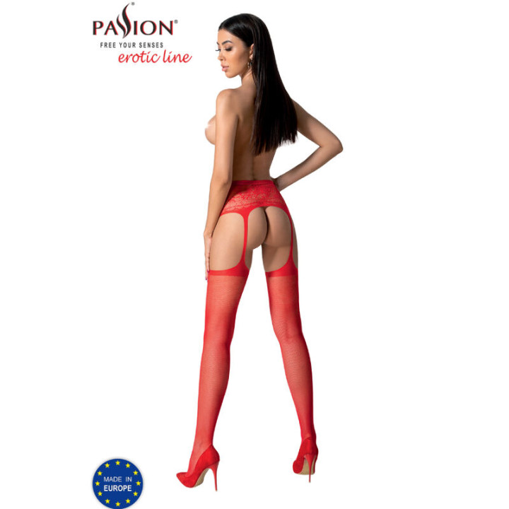 Passion - S028 Bas Rouges Avec Jarretière Taille Unique