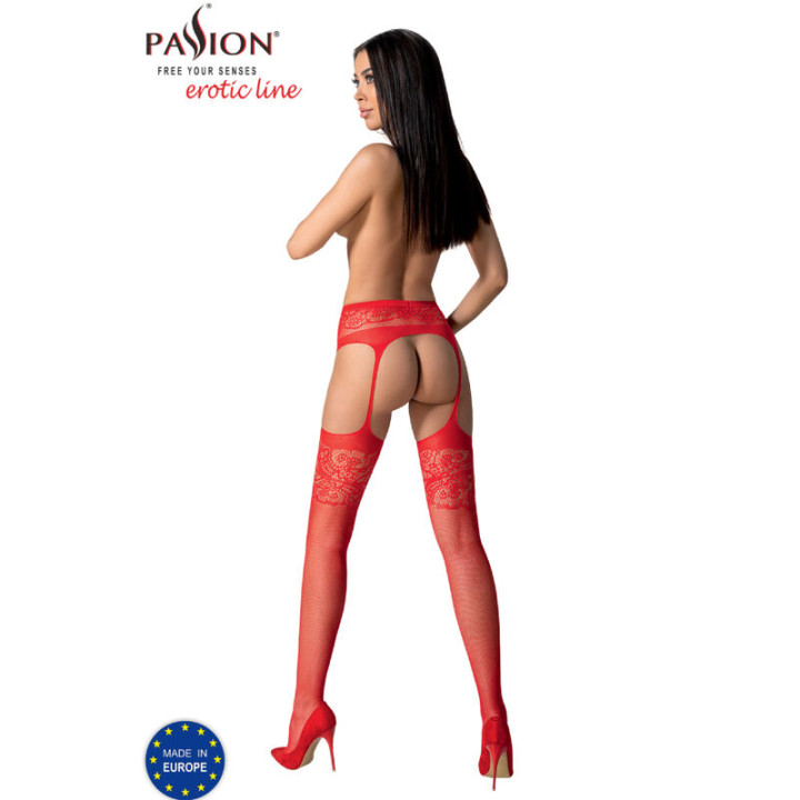 Passion - S029 Rote Strümpfe Mit Garter, Eine Grösse