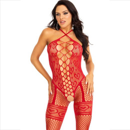 Leg Avenue - Bodystocking Halshalter Rote Herzen Rot