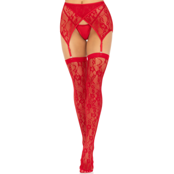 Leg Avenue - Medias Encaje & Liguero Rojo