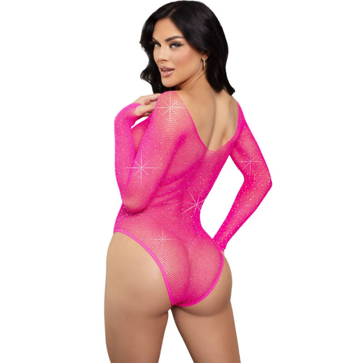 Leg Avenue - Langärmeliger Bodysuit Mit Kristallmuster in Pink