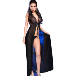 Chilirose - cr 3275 Babydoll Longo e Tanga Preto s/m