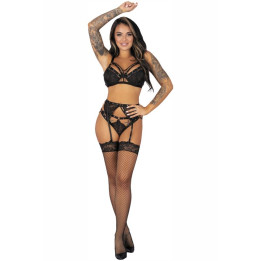 Livco Corsetti Fashion - Pojzon lc 90670 bh + Strumpfgürtel + Strümpfe + Hösche Schwarz l/xl