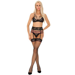 Livco Corsetti Fashion - Snehana lc 90443 bh + Strumpfgürtel + Hösche Schwarz l/xl