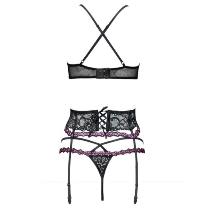 Livco Corsetti Fashion - Snehana lc 90443 bh + Strumpfgürtel + Hösche Schwarz l/xl
