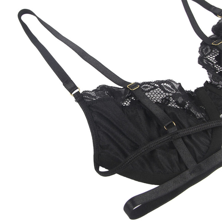 Subblime - 3-Teiliges Set bh + String + Strumpfband Aus Spitze Schwarz l/xl