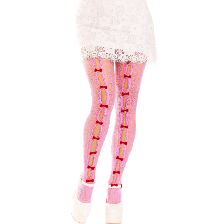 Leg Avenue - Calze Con Aperture Cuore e Fiocchi Rosa