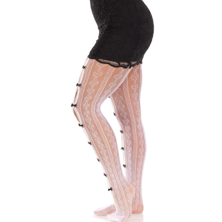 Leg Avenue - Meias Com Aberturas Coração e Laços Branco