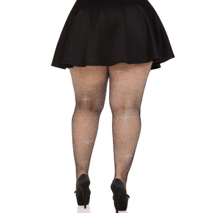 Leg Avenue - Netzstrümpfe Mit Kristallisierung, Schwarz, Übergrösse