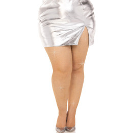 Leg Avenue - Ponczochy z Krysztalowej Siateczki Karmel Plus Size