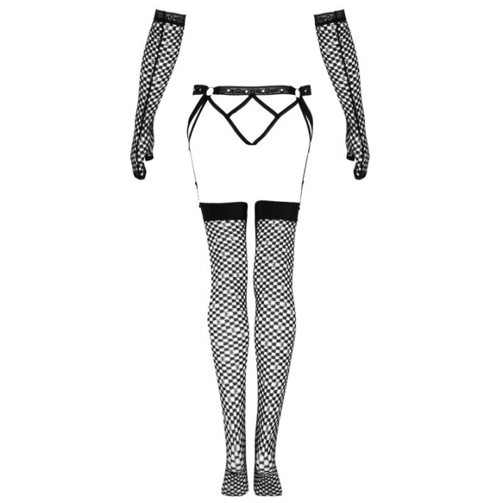 Livco Corsetti Fashion - Ensemble Nemalia Jarretière + Bas + Gants Noir