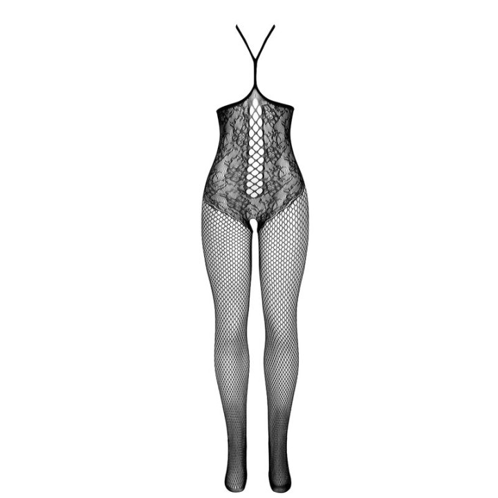 Subblime - 951849 Open Cup Fishnet Bodystocking And Halter Neck Black One Size