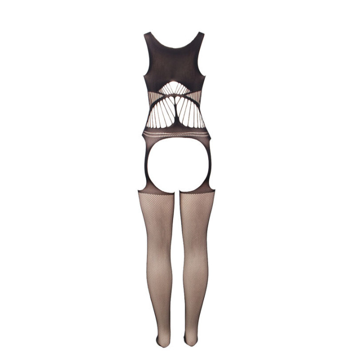 Subblime - 951900 Fishnet Crotchless Bodystocking With Cup And Open Shoulders Black One Size