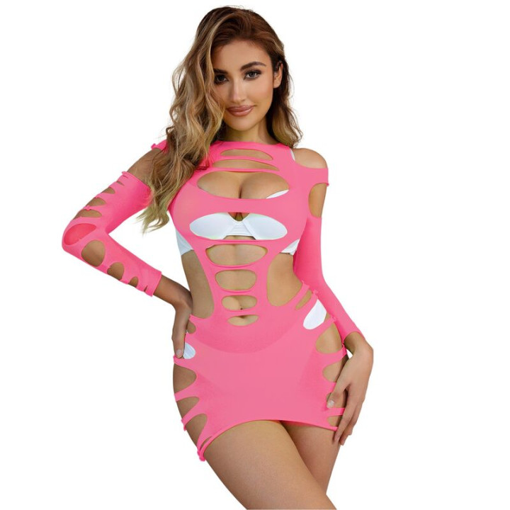 Subblime - 952273 Langrmeliger Elastischer Netz-Kleid Rosa Eine Grösse