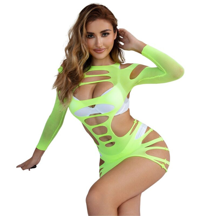 Subblime - 952280 Grün Langrmeliger Elastischer Netz-Kleid Eine Grösse