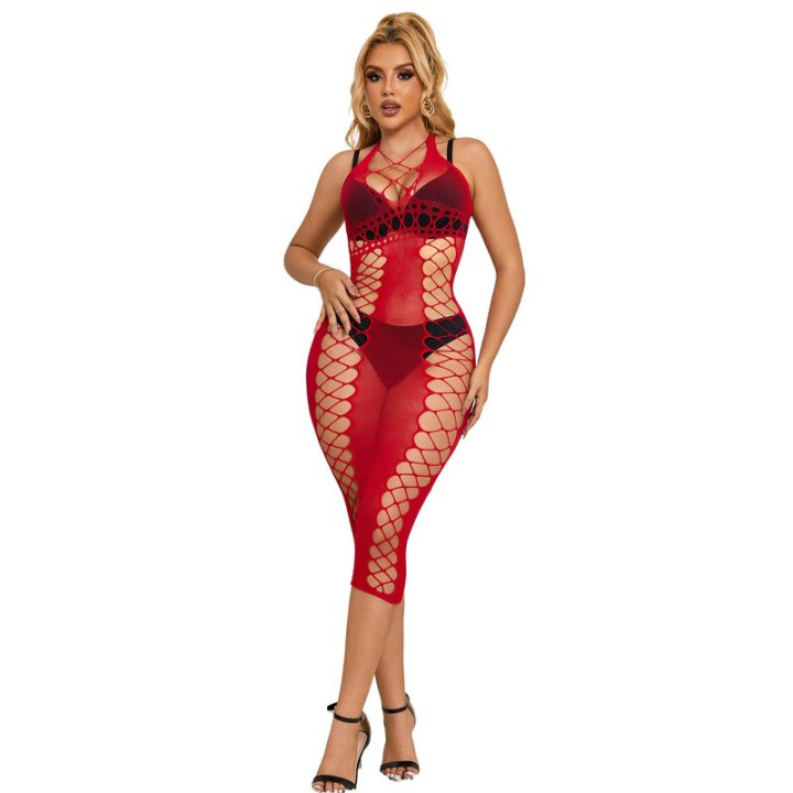 Subblime - 952327 Langes Rotes Netz-Kleid Eine Grösse