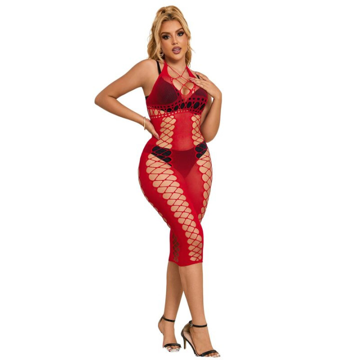 Subblime - 952327 Langes Rotes Netz-Kleid Eine Grösse