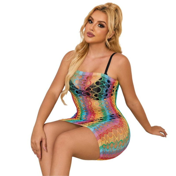 Subblime - 952365 Rainbow Netz-Kleid Mit Freien Schultern Eine Grösse