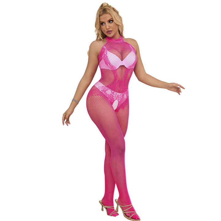 Subblime - 952389 Bodystocking Sem Fundo de Rede e Renda Com Gola Alta Rosa Tamanho Único