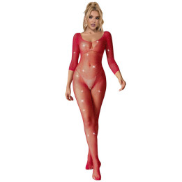 Subblime - 952419 Bodystocking a Rete Con Strass Manica Lunga Rosso xs/m