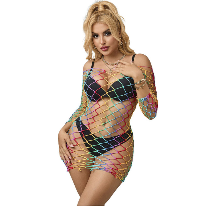 Subblime - 952426 Regenbogen-Kleid Mit Langen Rmeln Und Netz Eine Grösse